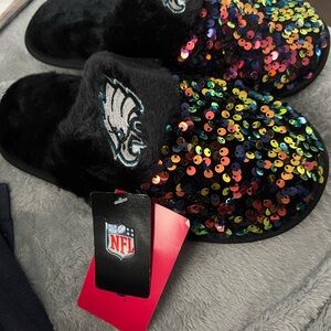 NFL Philadelphia Eagles Sequin Slippers - Black and Multicolor